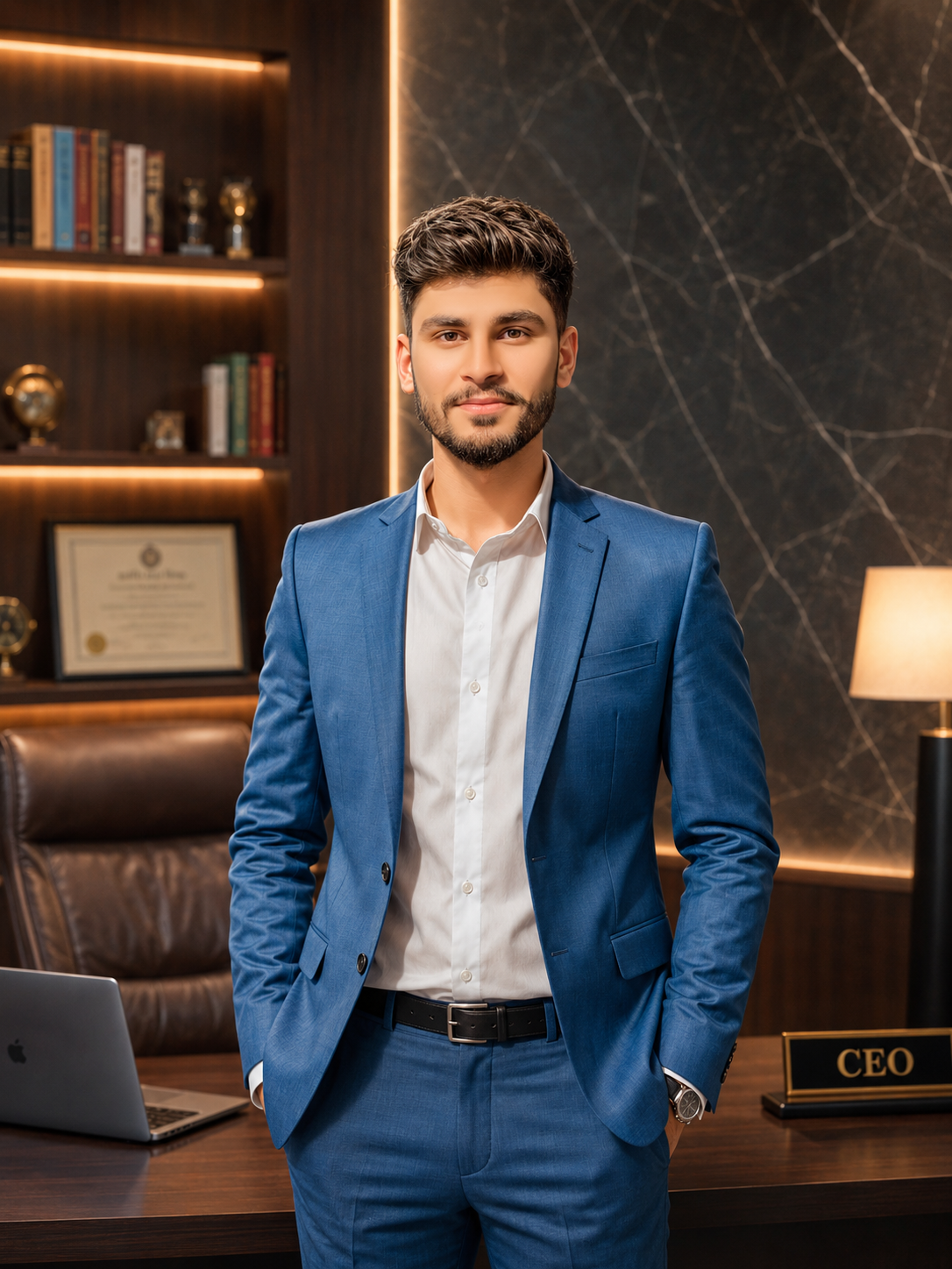Confident SEO consultant standing in a modern office representing Ideavire's small business SEO agency