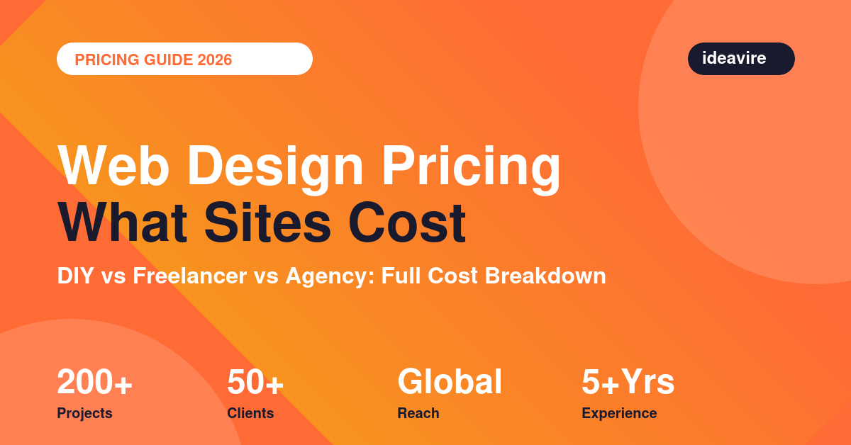 Web design pricing 2026 guide comparing DIY, freelancer and agency website costs by IdeaVire